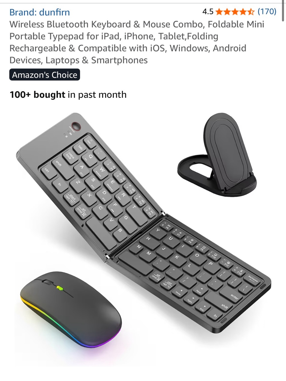 Wireless Bluetooth Folding Keyboard Mouse Combo with Phone Stand Rechargeable